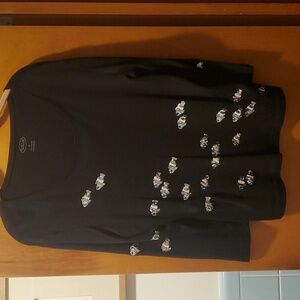 Talbots Black Knit Top w/ Silver Sequined Fish, Medium, NWOT
